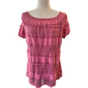 Time and Tru Pink Blouse Women's Size L/G (12-14)‎ Short Sleeve Ruffle Detail